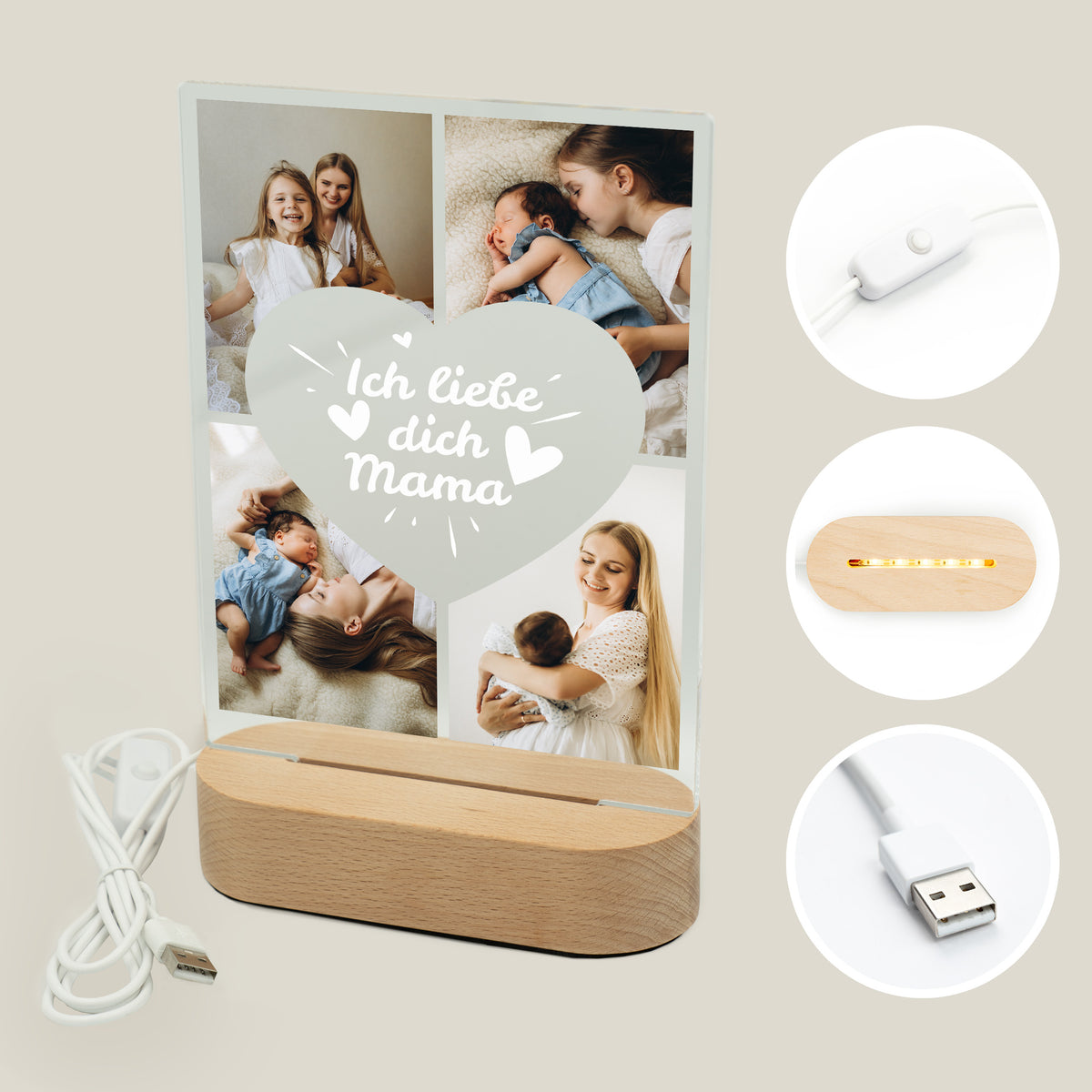 Personalisiertes Foto Acryl-Licht "Ich liebe Dich Mama"