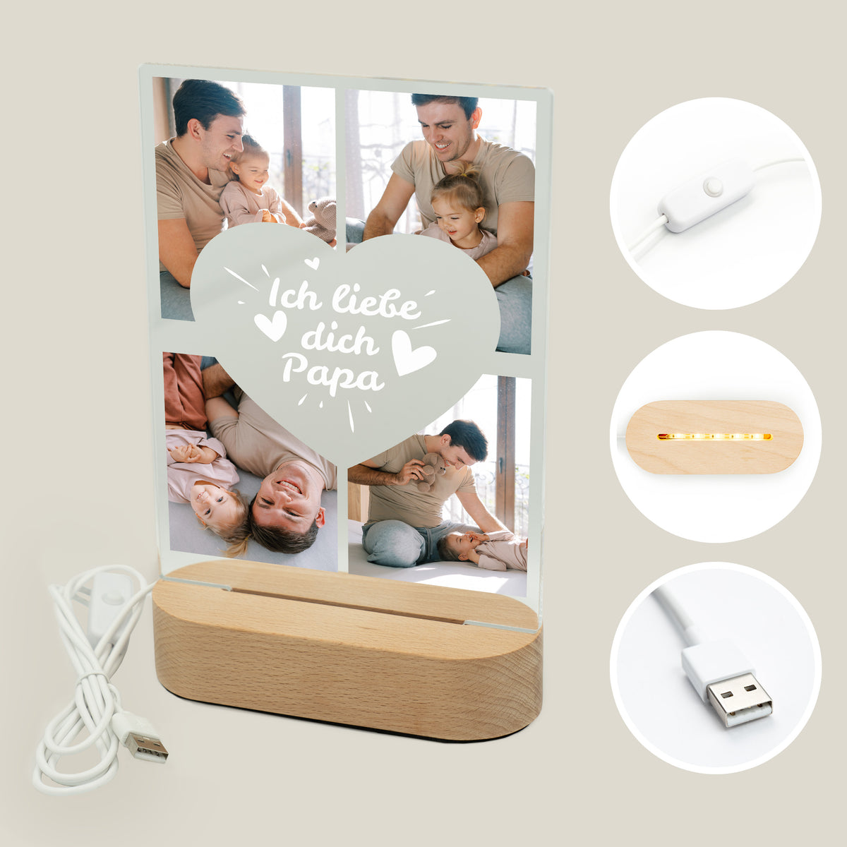 Personalisiertes Foto Acryl-Licht "Ich liebe Dich Papa"