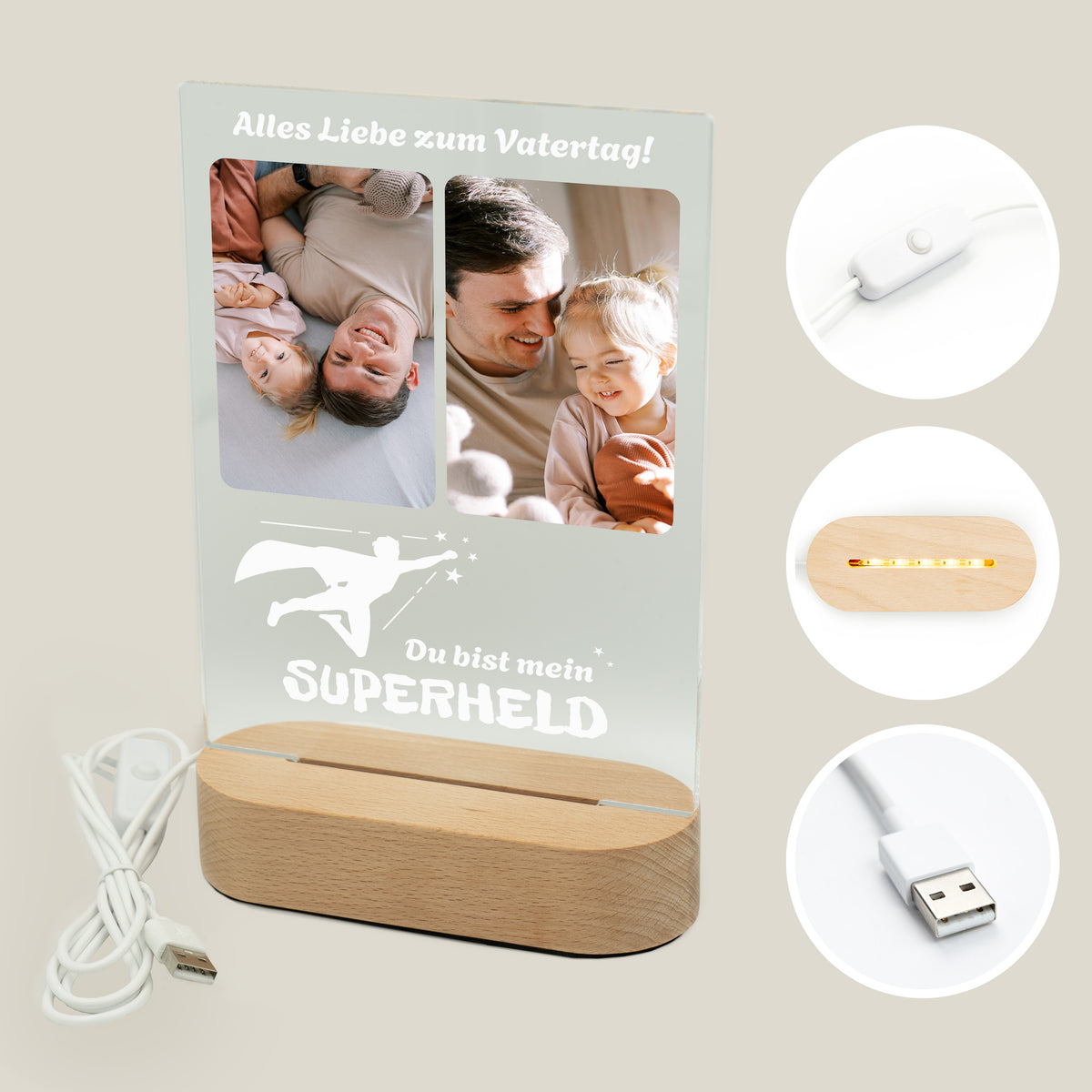 Personalisiertes Foto Acryl-Licht "Superheld"