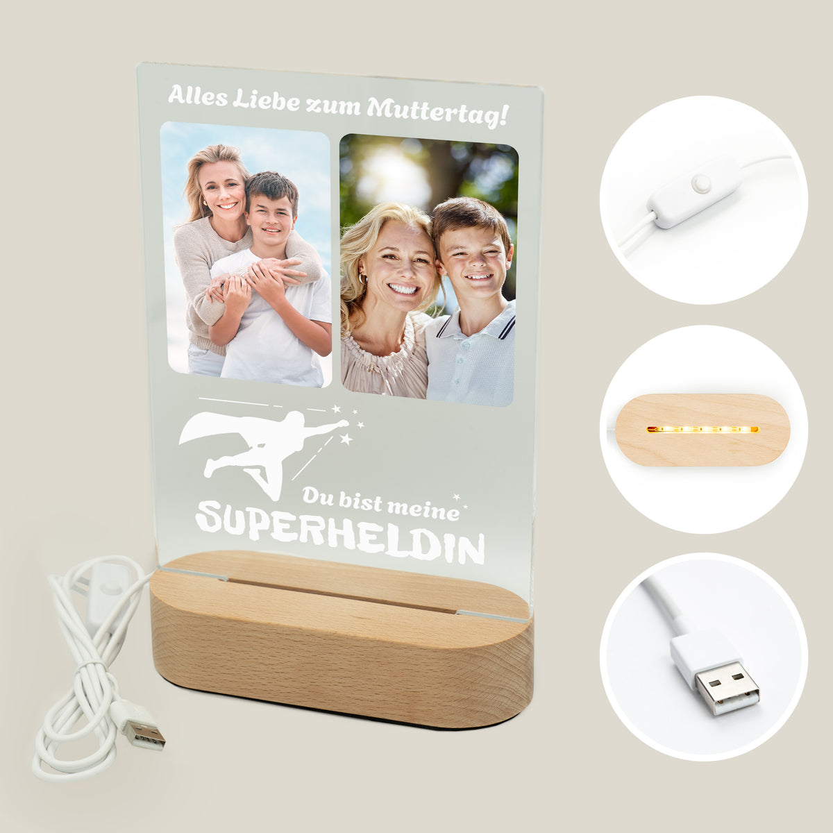 Personalisiertes Foto Acryl-Licht "Superheldin"