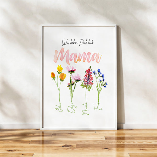 Personalisiertes Blumenposter für Mama